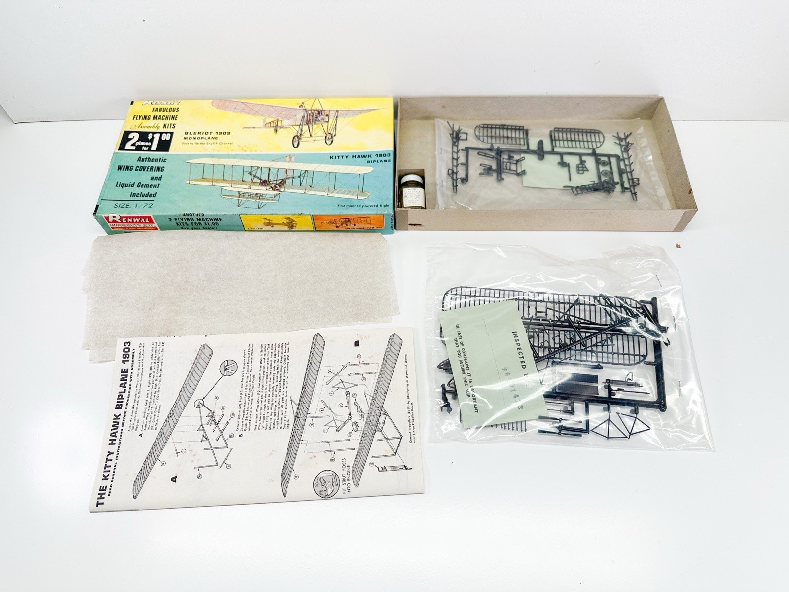 Renwal 1909 Bleroit Monoplane & 1903 Kitty Hawk Biplane 1/72 Plastic Model Kit