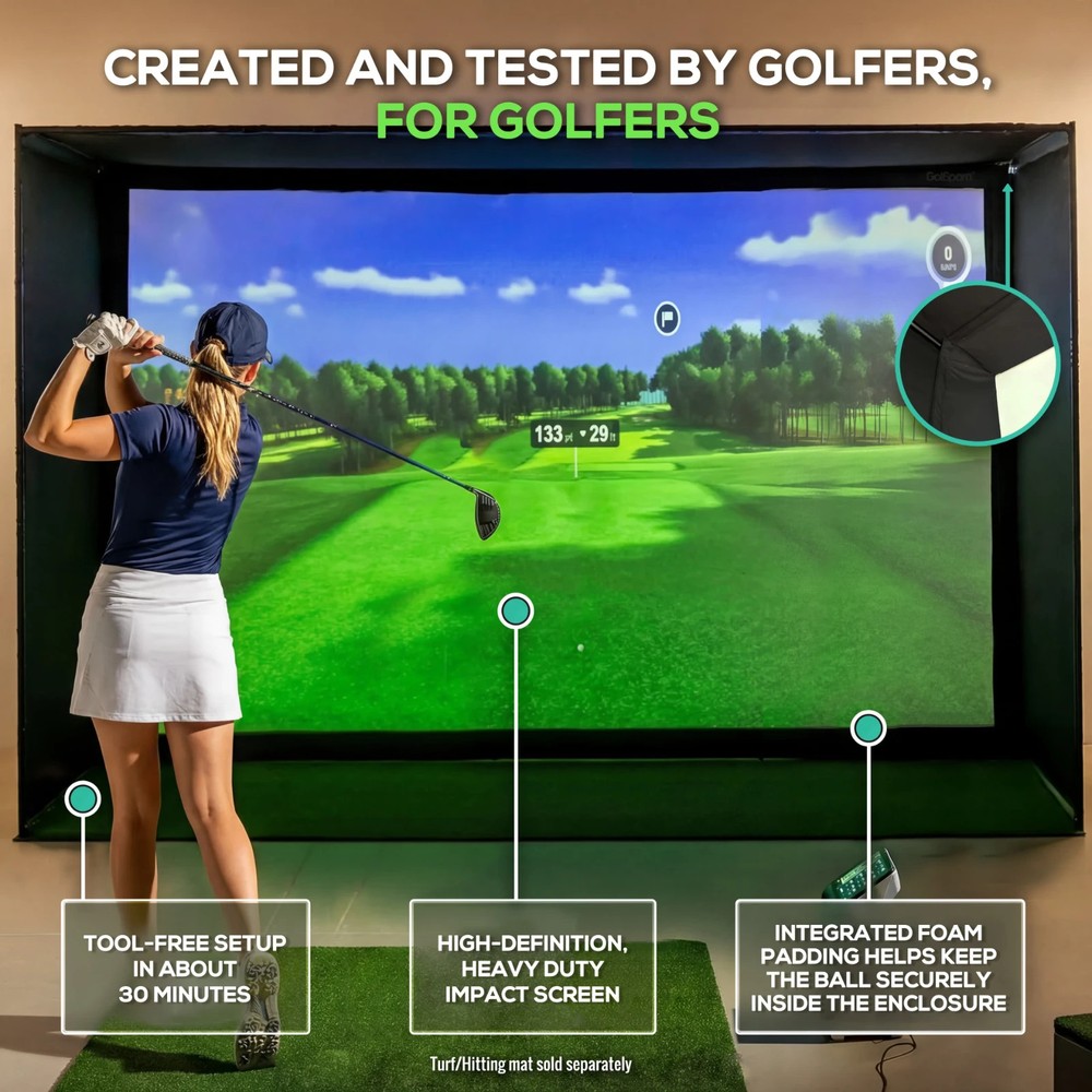 Golf Simulator Impact Screen Backdrop Complete Metal Enclosure Poles 8x8