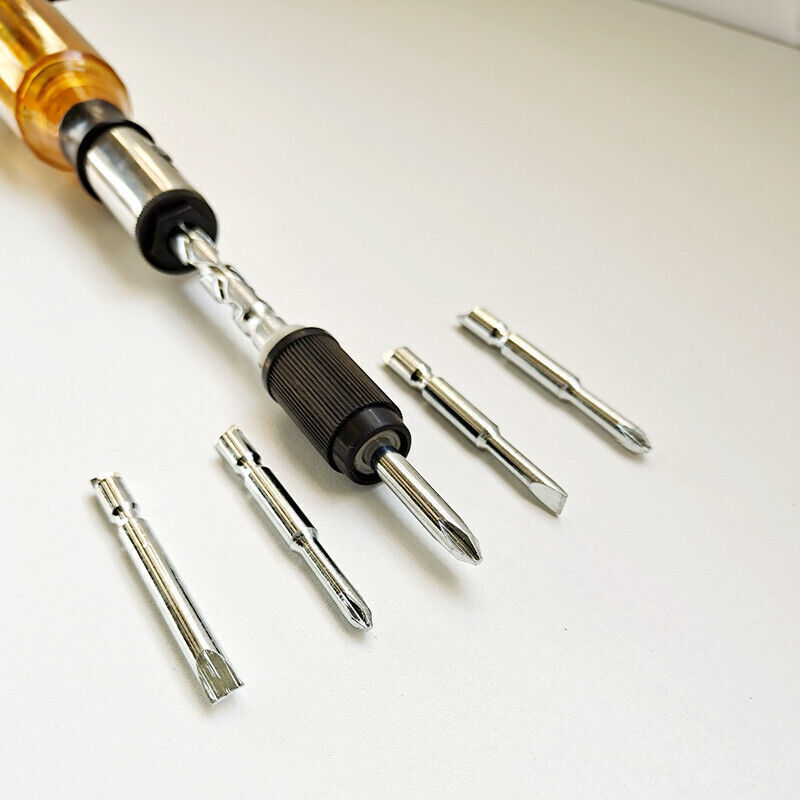 Push Pull Ratchet Screwdriver Spiral Ratchet Screwdriver with Replaceable Heads