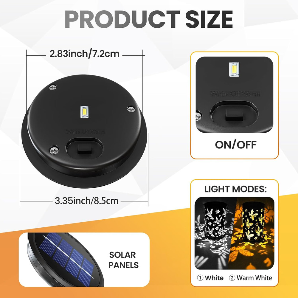 2 Pack Replacement Solar Light Parts, Waterproof Solar Light Replacement Top wit