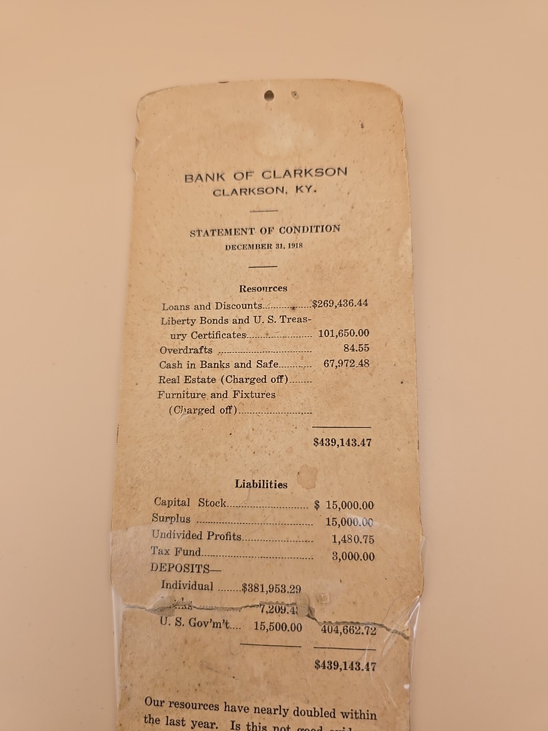 WWI Ephemera Victory War Advertising Bank Of Clarkson KY Loan Propaganda