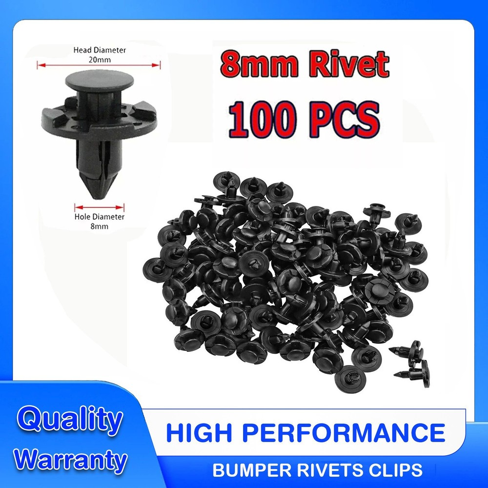 100pcs Bumper Clips 8mm Plastic Rivet Fastener Mud Flaps Fender Push for NISSAN