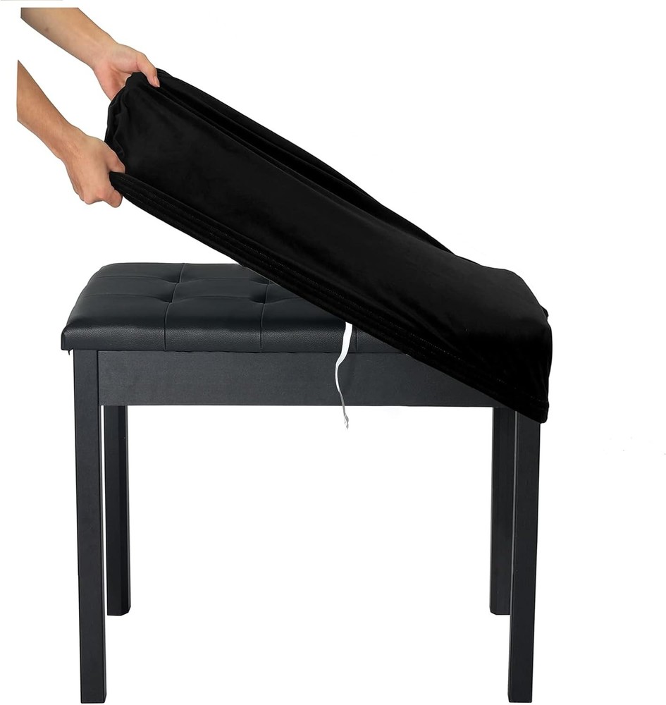 Modern Small Velvet Stool Cover - Rectangular Piano Bench Protector, Black