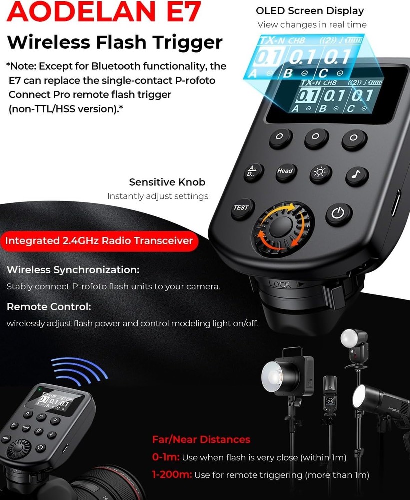 AODELAN E7 Wireless Flash Trigger Profoto Air1 Air2 100CH 6 Groups - NIB
