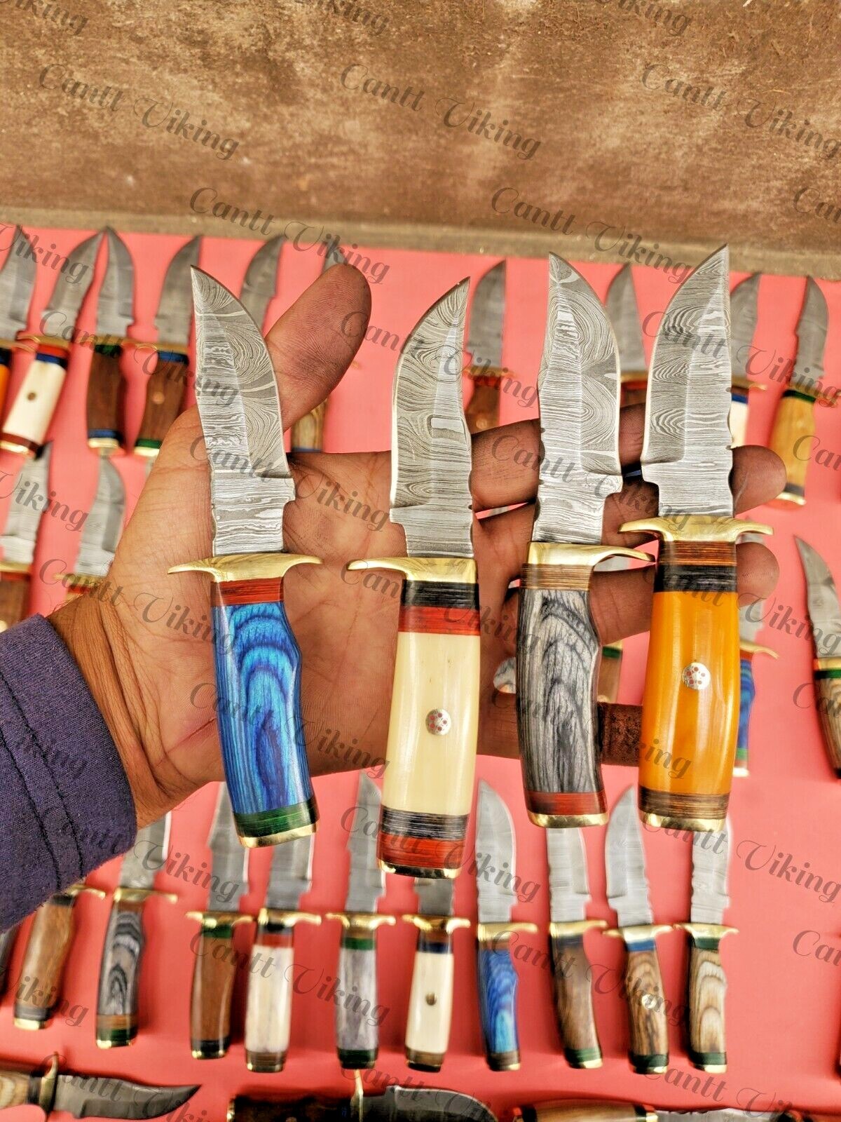 Lots of 60  Custom Handmade Damascus Steel 6" Skinner & Hunting Knives W/Sheath.