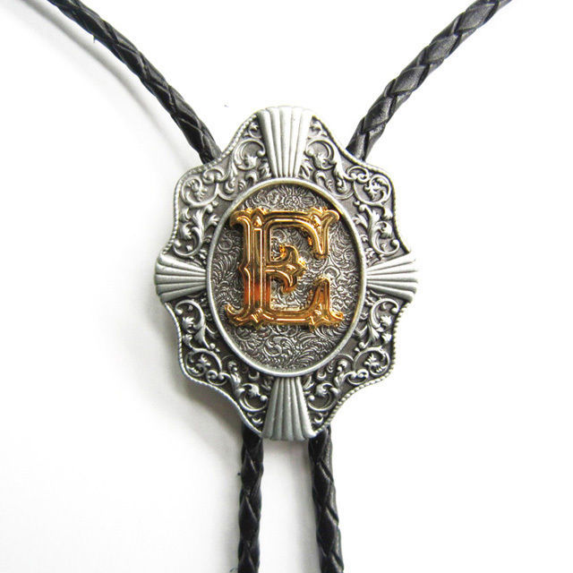 Initial Letter "E" Western Cowboy Rodeo Bolo Tie