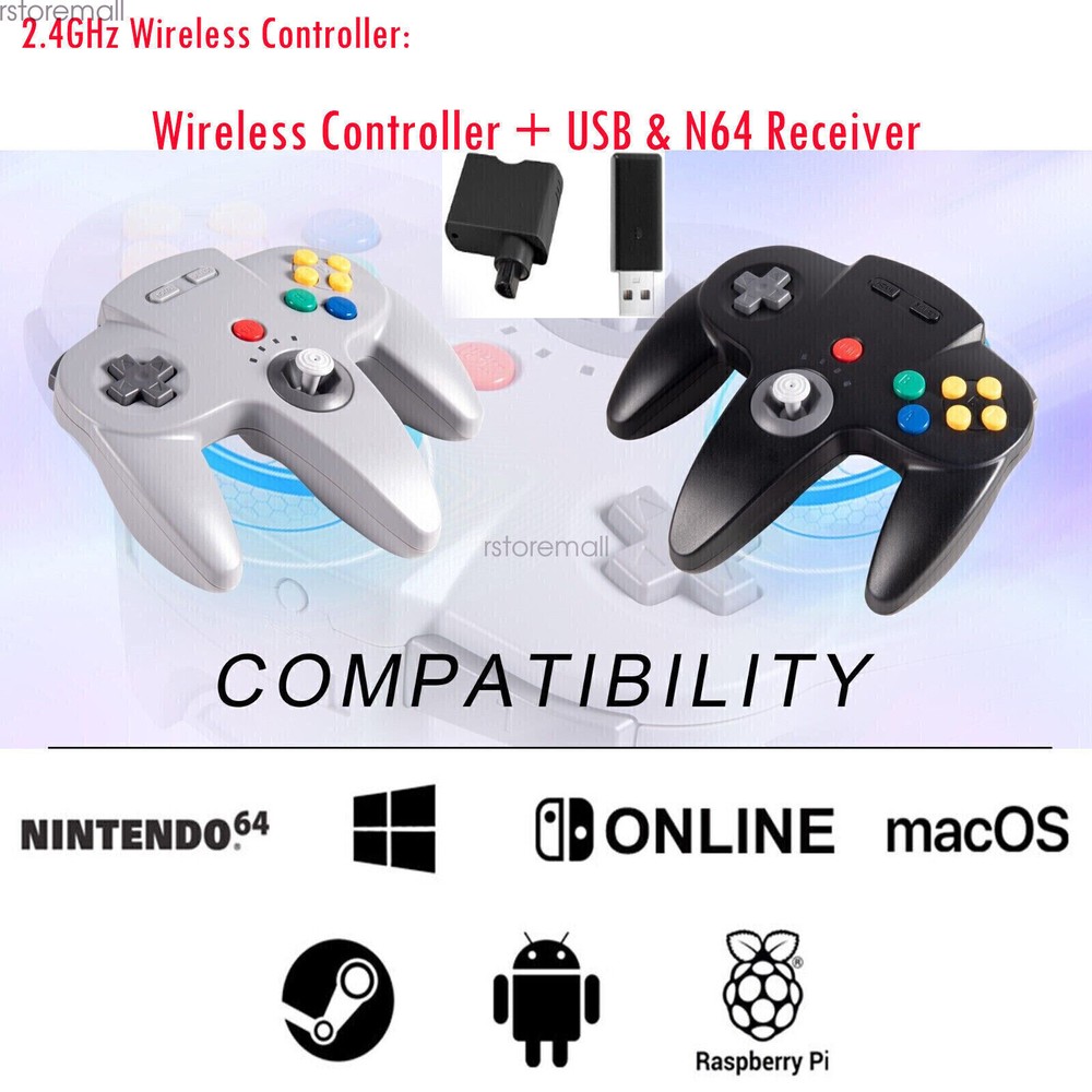 Wireless N64 Controller for Nintendo 64 Console PC Windows Switch w/ Rumble Pak