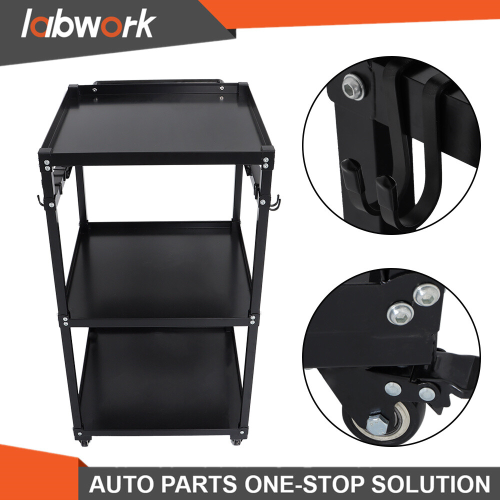 Labwork 3-Shelf Mobile Workstation Cart AV Cart Aluminum Shelf Office Desk
