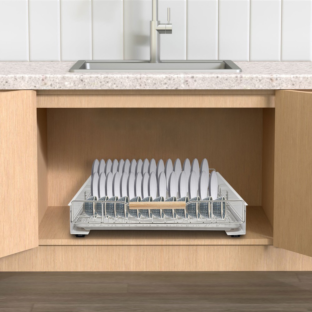 Modern Pull Out Drawer&Bottom-Mounted Slide Out Storage Shelf Silver, White New