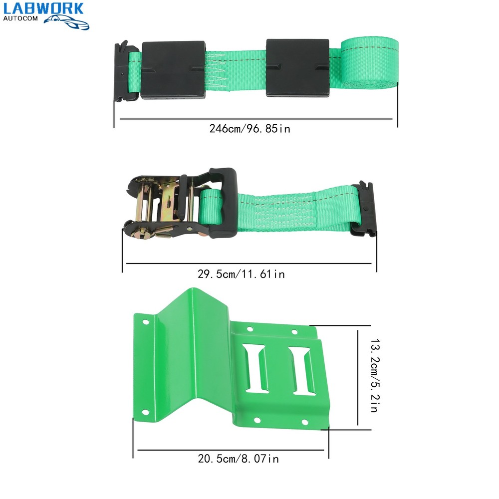 For Trailers Green E Track Wheel Chock Set & 8' Green Ratchet Straps Polyester