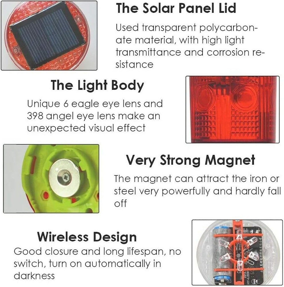 Solar Strobe Warning Light, with Strong Magnetic Base High Bright LED Red