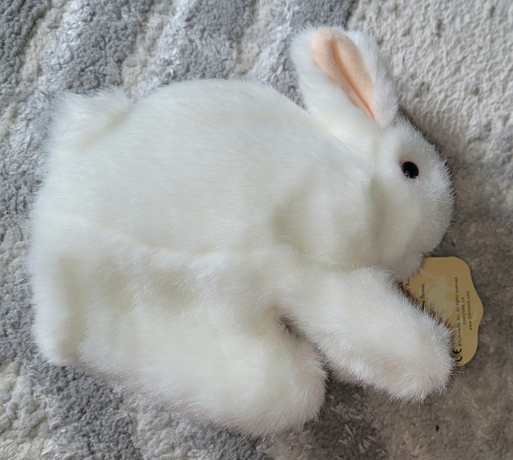 New Folkmanis White Bunny Rabbit Hand Puppet - Soft