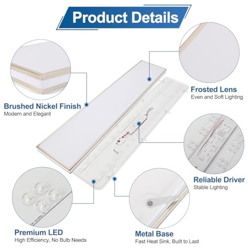 4FT Rectangle LED Flush Mount Ceiling Light for Kitchen/Laundry, 48W 2