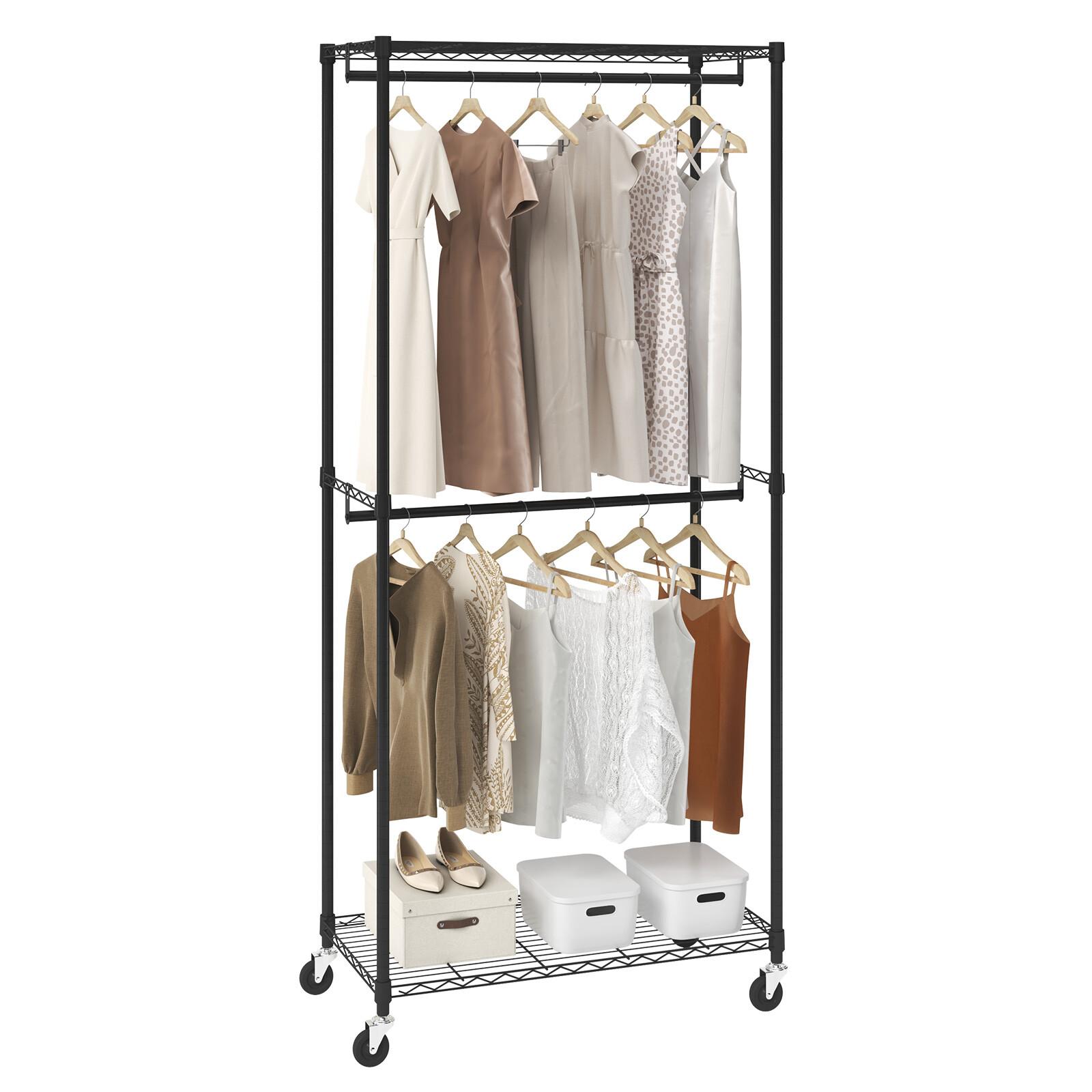 VEVOR Clothes Rack Heavy Duty Clothing Garment Rack Double Hanging Rods 300 lbs