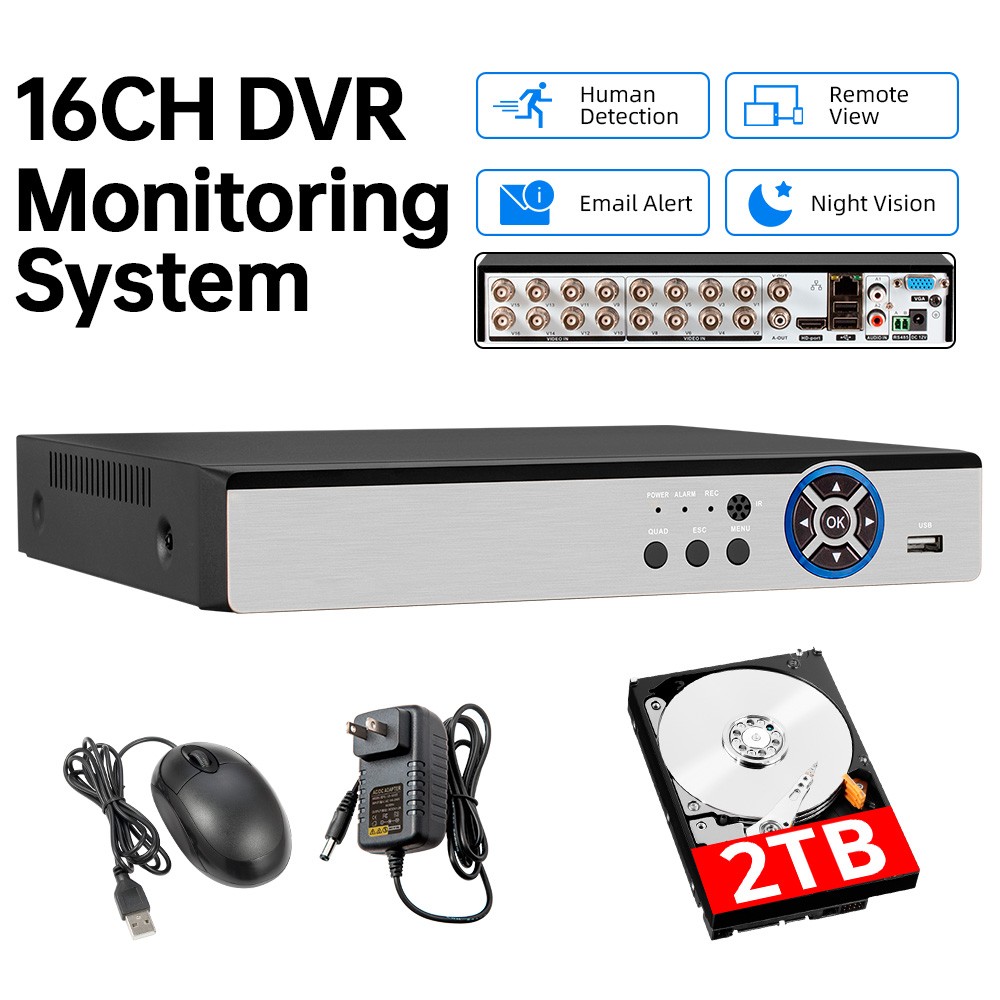 16CH H.265+ 5MP Lite DVR Recorder +2TB HDD for CCTV Home Security Camera System