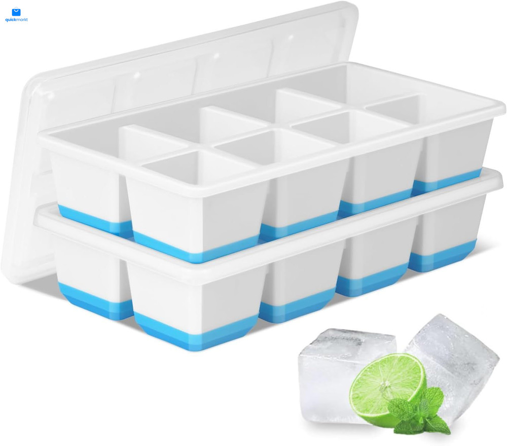 Large Ice Cube Trays 2 Pack, Silicone Easy-Release and Large, Blue White