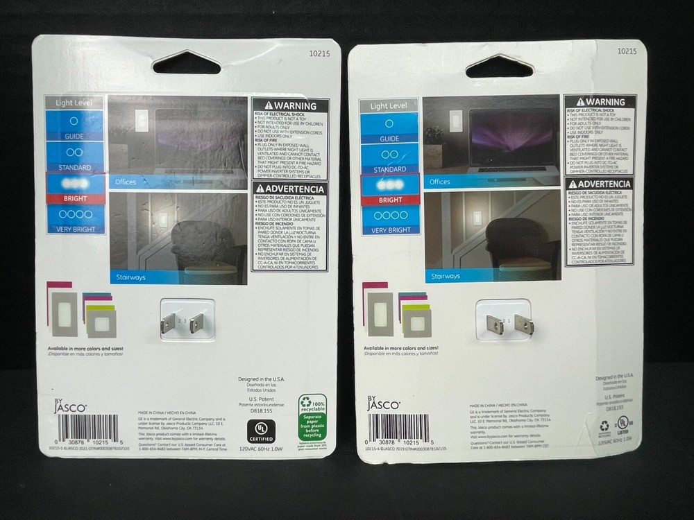 NEW 2-Pack GE SlimLine LED CoverLite Sensor Wall Night Light Soft White