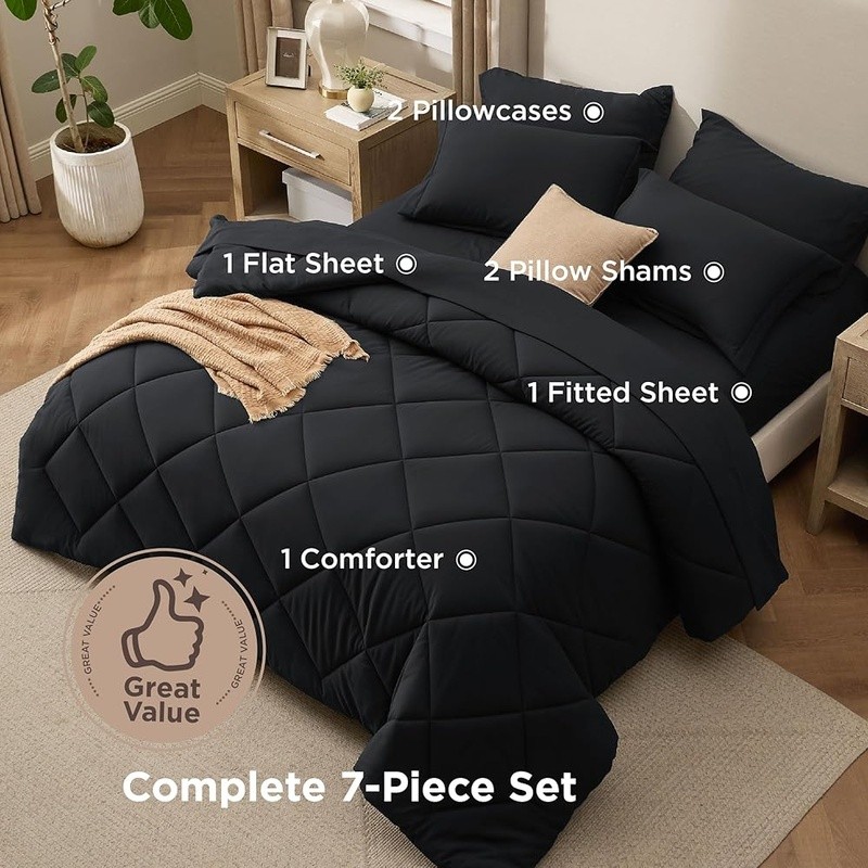 Luxury Microfiber Queen Comforter Set Soft Breathable Bedding 7 Piece Set New