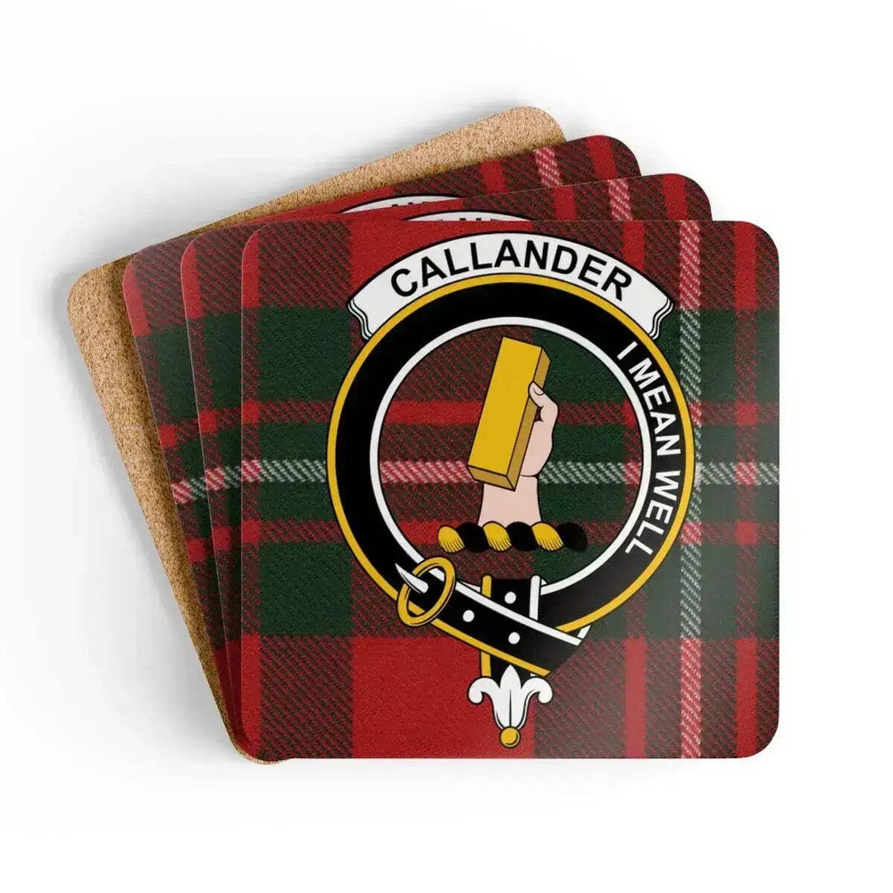 Callander Clan Crest Scottish Tartan Coaster Set