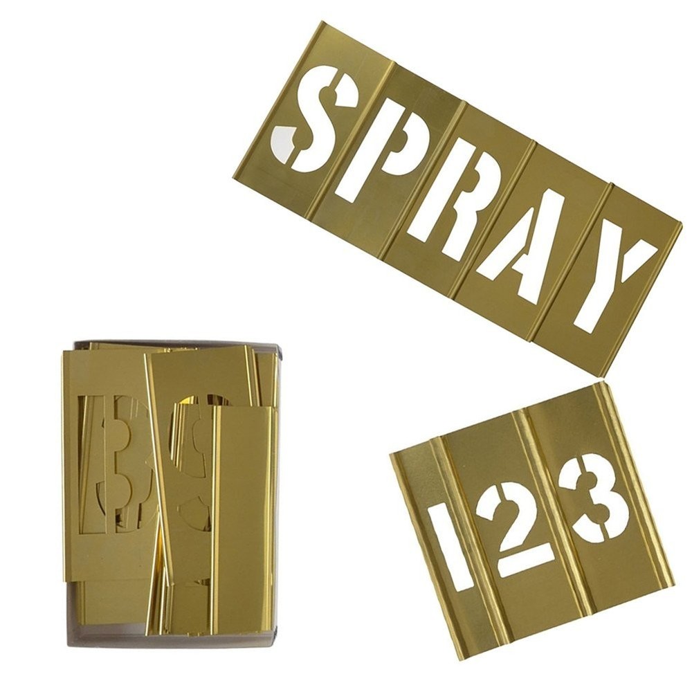 4" Brass Interlocking Stencil Set - 46 Piece Numbers & Letters Kit for Crafting