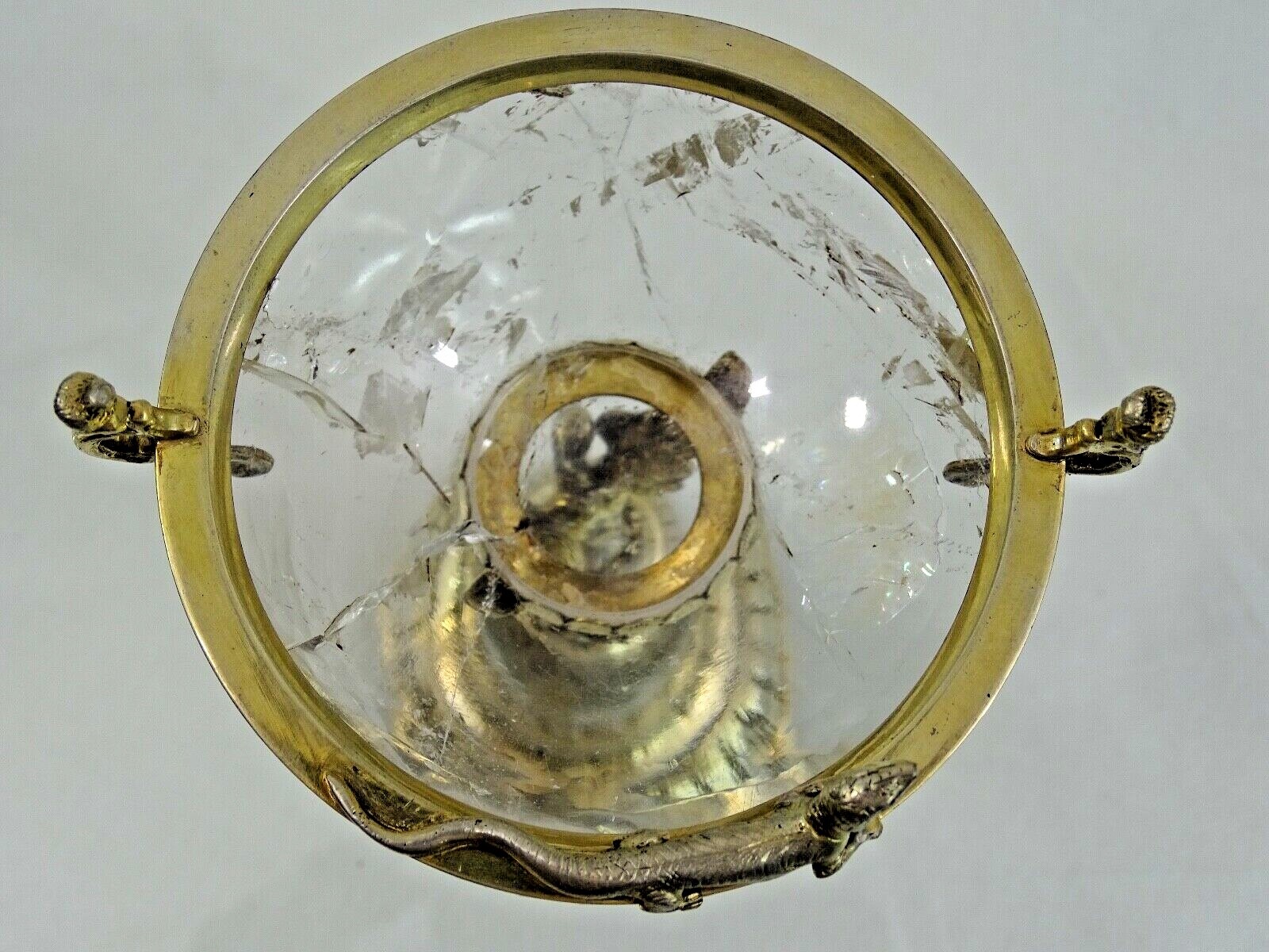 GORGEOUS SILVER - GILT / ROCK CRYSTAL TAZZA ANTIQUE GERMAN FIGURAL EAGLE LIZARD