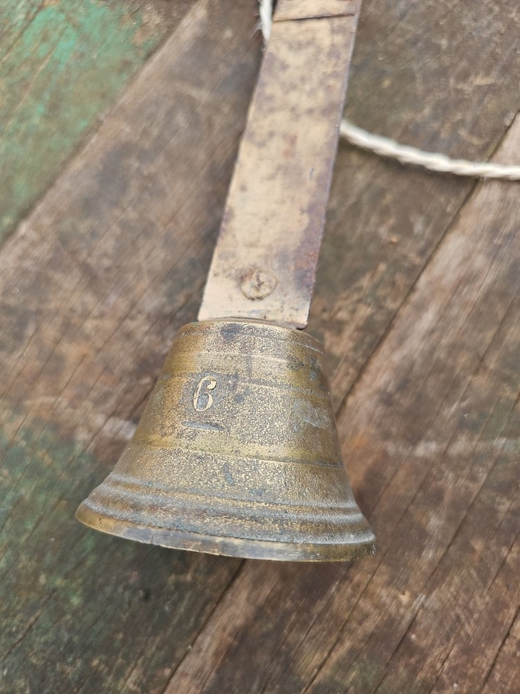 Antique Bell Door Spring Pull Brass With Wall Spike