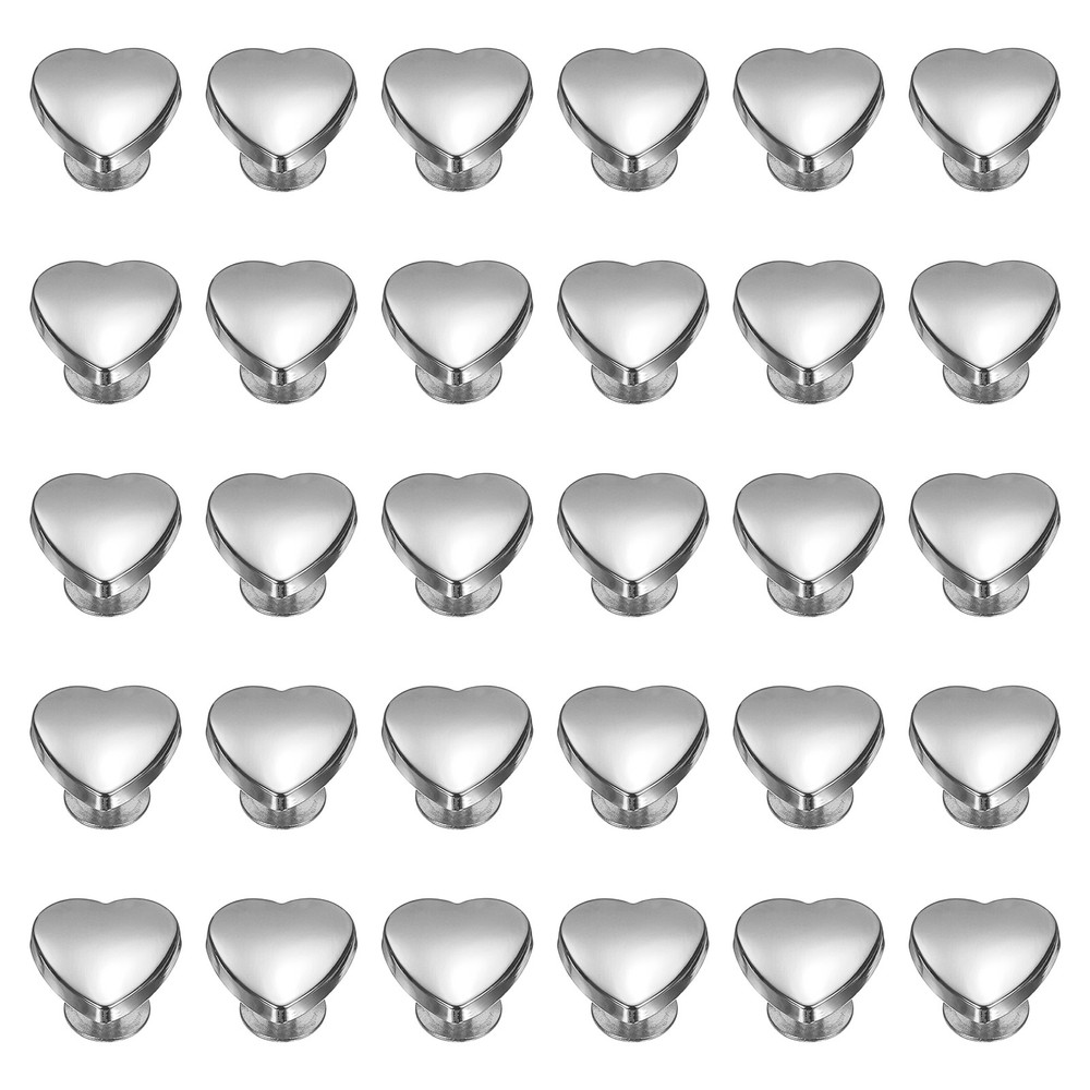 30 Pcs Metal Stud Rivets 14mm Heart Shape Decoration Screw Back Studs, Silver