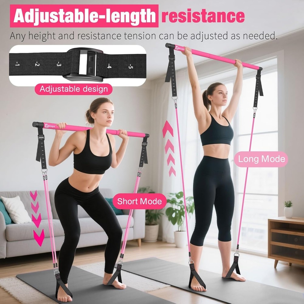 Pilates Bar Kit with Resistance Bands,Pilates Bar with Stackable Bands Workou...