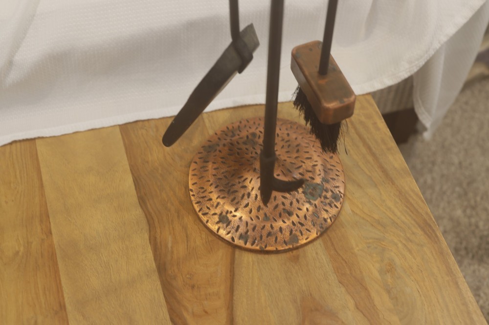 4 Piece Antique Copper Fireplace Tool Set with Solid Handles and Base