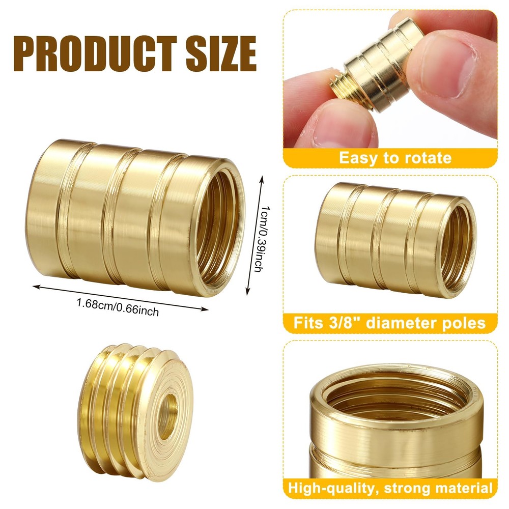 8 Pcs Inside Mount Cafe Curtain Rod Inside Mount Socket Brass Plated Brackets...