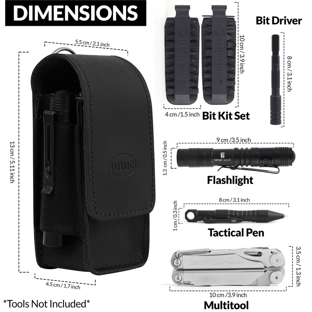 NUTUCH Leather EDC Multitool Sheath with Flip Closure | Leather EDC Organizer