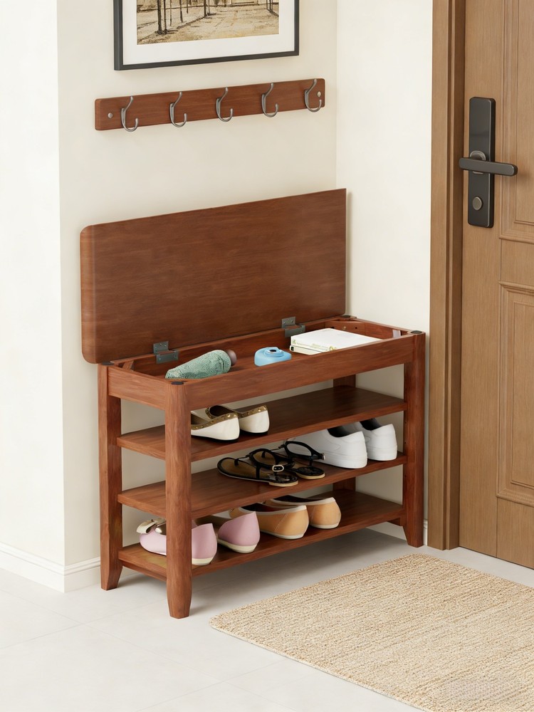 Solid Wood Shoe Rack Bench 550Lbs Load for Entrance Corridor