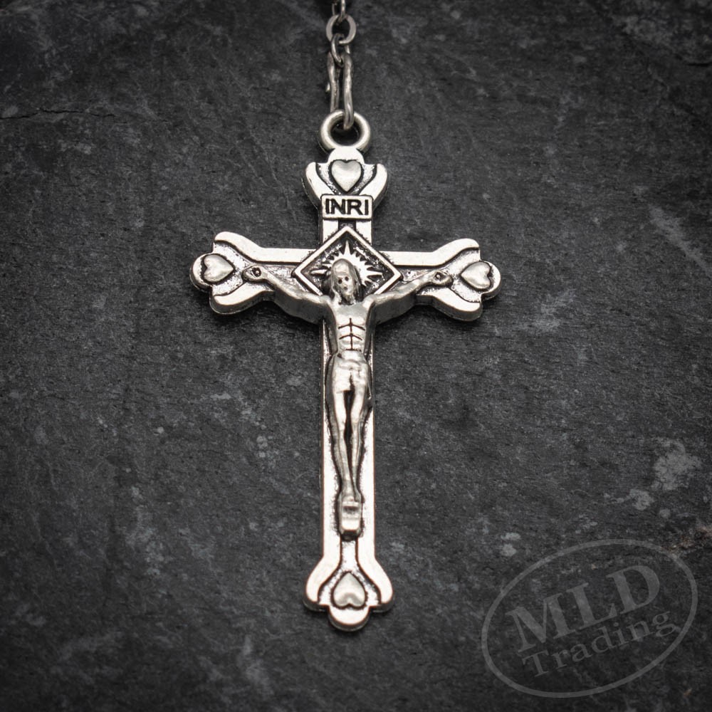 Saint St Michael Hematite Rosary Necklace – 6mm Beads – 19" Long Wearable