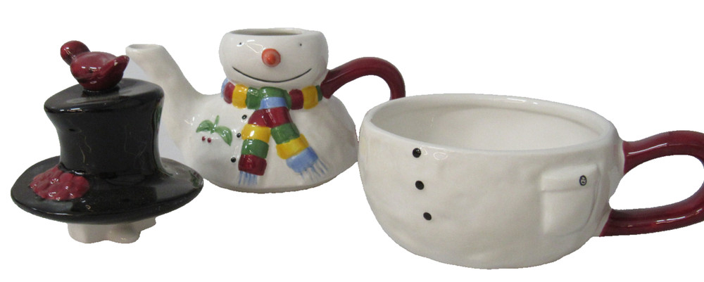 SNOWMAN Oneida CHRISTMAS Cute Stacking 3 piece teapot