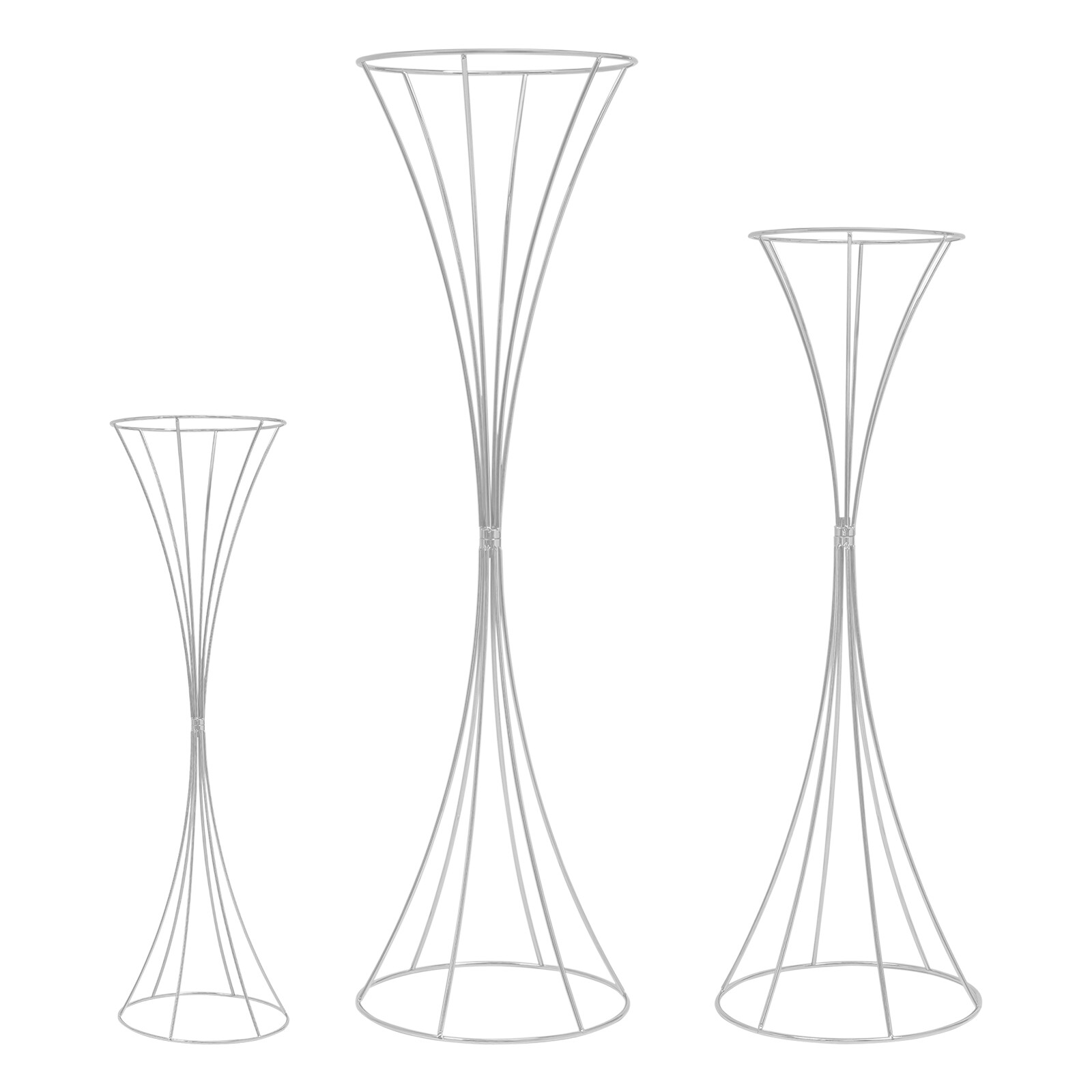 3pcs Modern Flower Stands Hourglass Shape Flower Stand Iron For Party Silver New