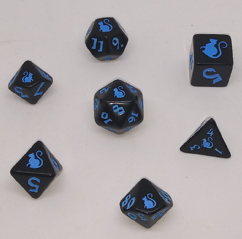 Kitty-Clacks Nebula Black w/Blue Dice Set RPG D&D