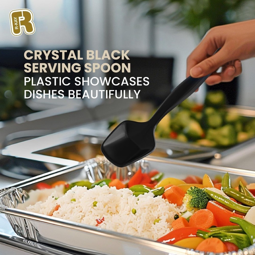 12 Pack Black Plastic Serving Spoons For Buffet 7.5 Inch Black Plastic Serving