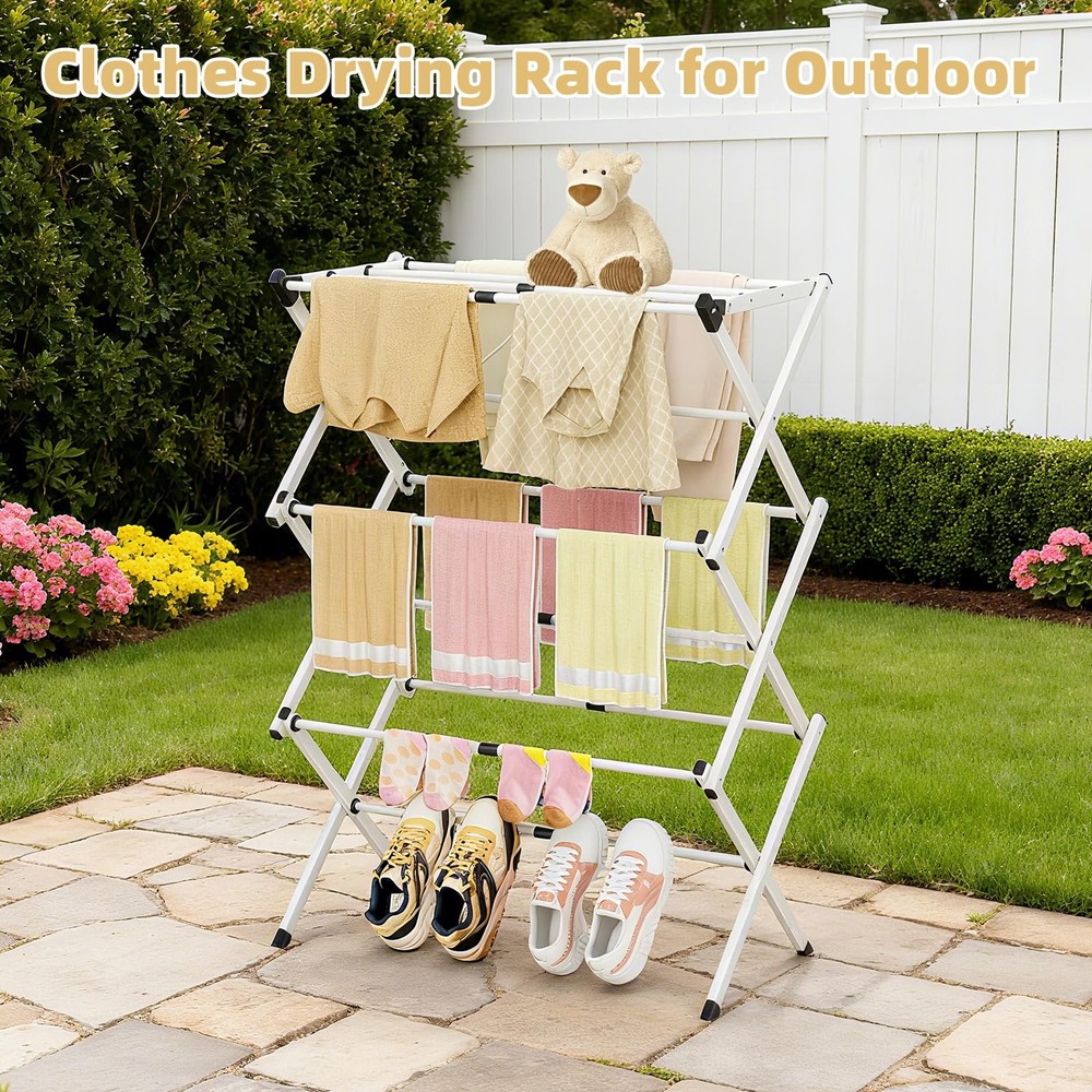 BAKON Clothes Drying Rack Foldable,Space-Saving Expandable & Large, White