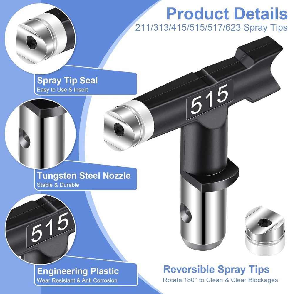 Spray Tips, 6Pcs Airless Paint Sprayer Tips Reversible Spray Tips for Airless...