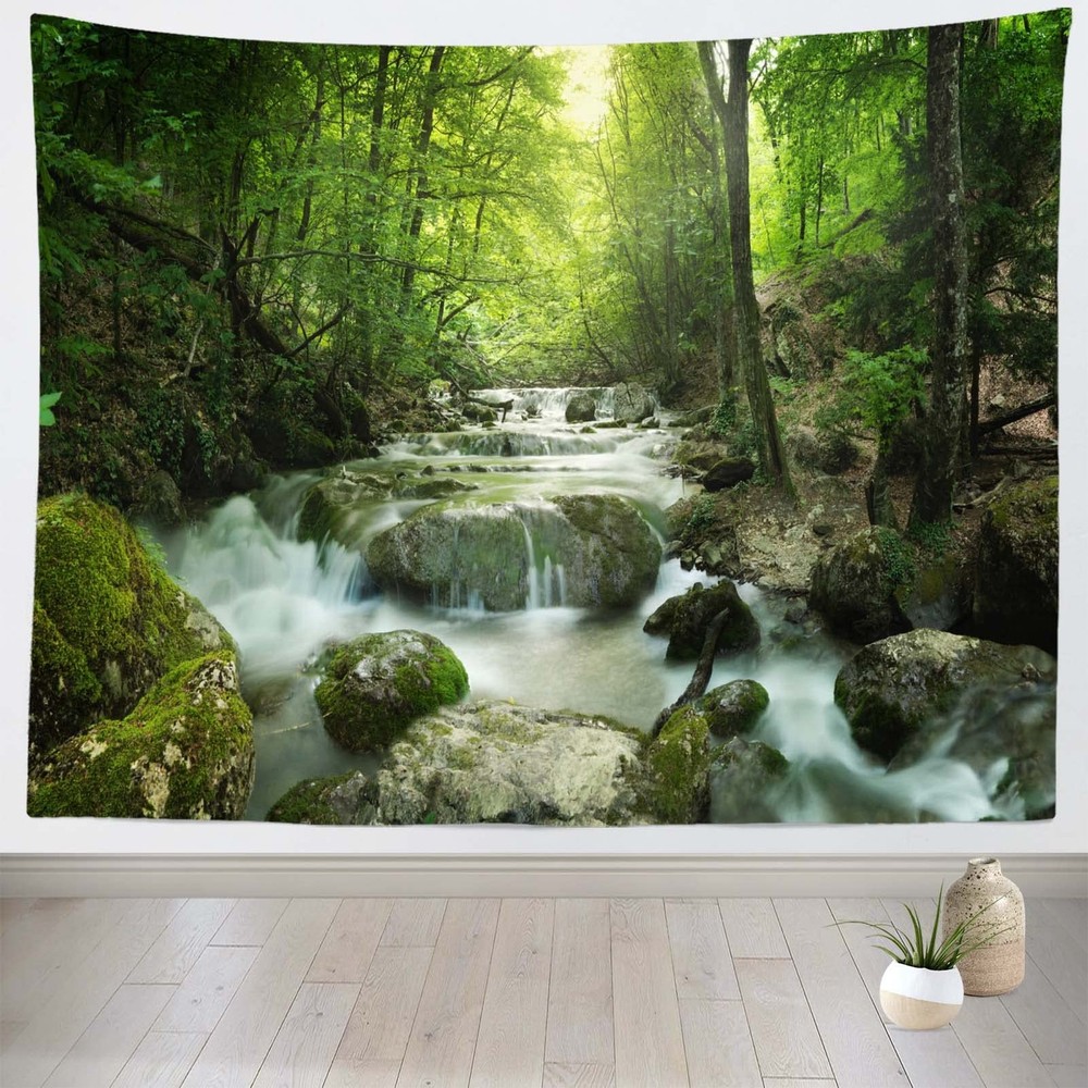 7x5ft Fabric Forest Waterfall Backdrop Rocks Moss Background Tropical Portrait