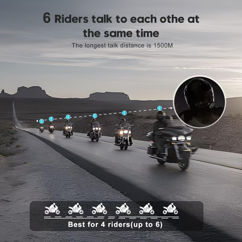 Q4 Motorcycle Bluetooth Communication System Headset Intercom, 4 Riders 1500M Mu