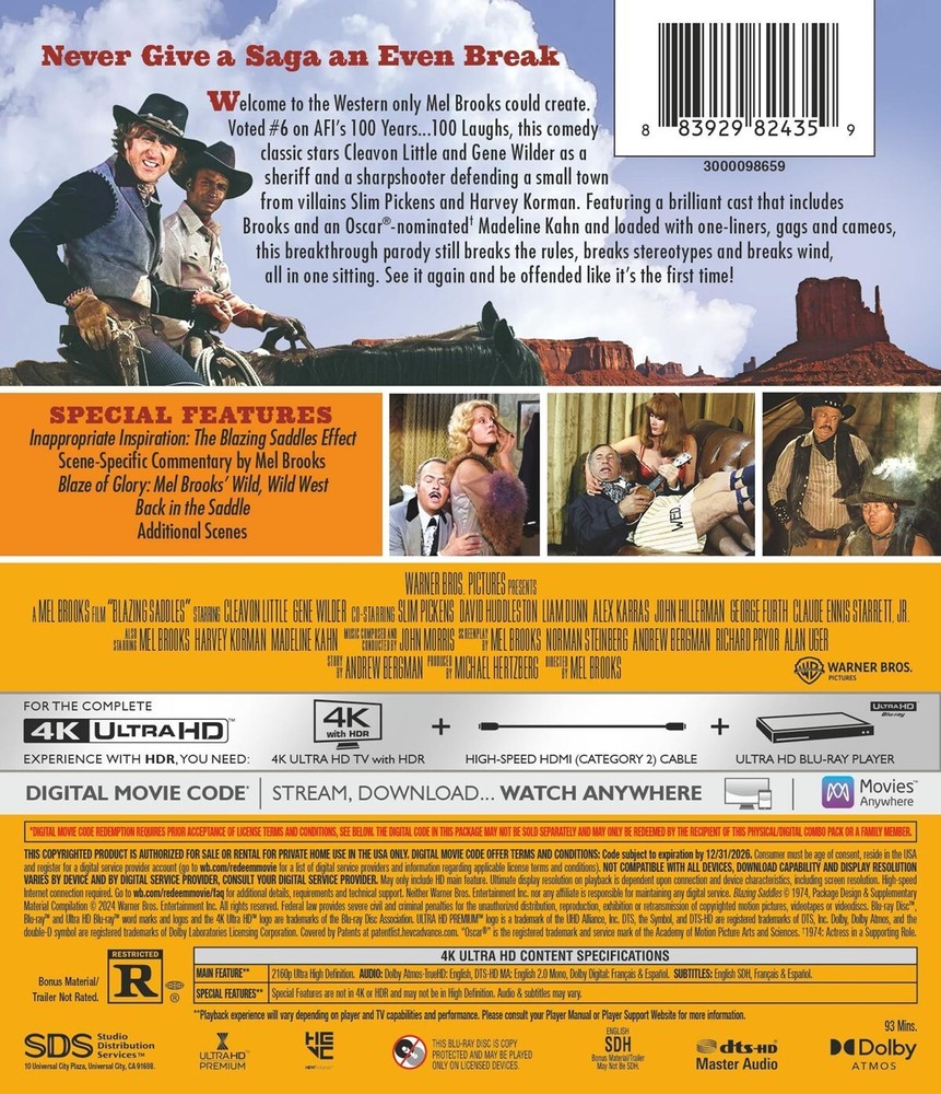 Blazing Saddles 4K UHD Blu-ray NEW