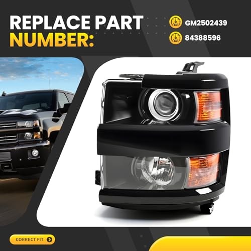 Headlight Assembly Compatible with Silverado 2500HD 3500HD 2015-2019 Front Left