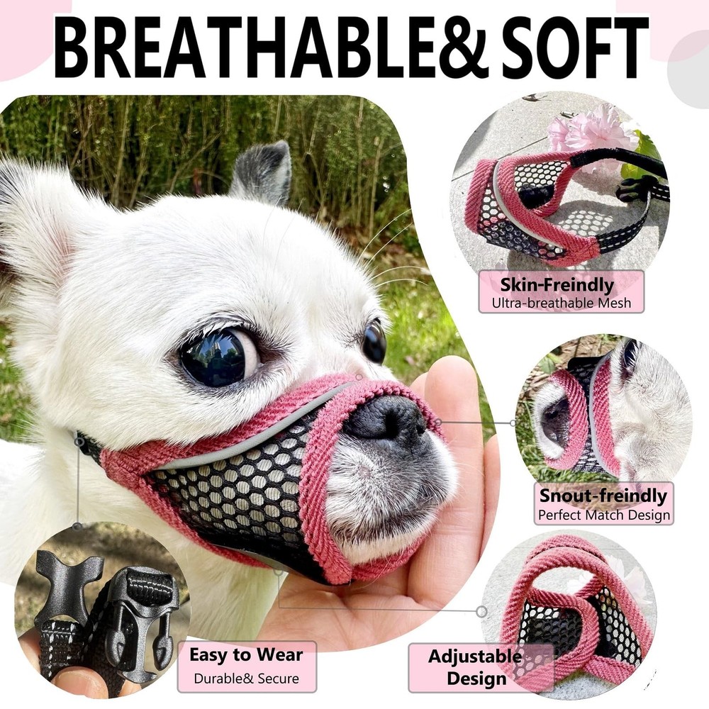 MoiiLavin Dog Muzzle, Soft Mesh Muzzles for XXS-Snout (4.7”-5.6”), Cherry-red