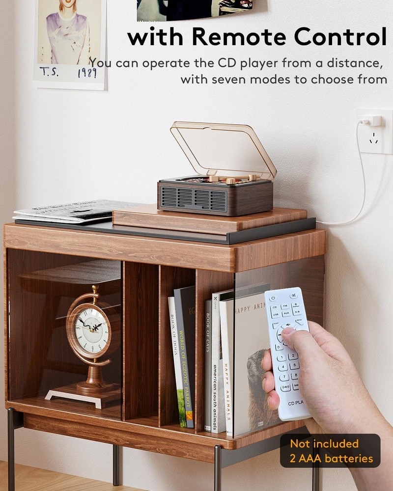 CARONSORT CD Player with Speakers Bluetooth Nostalgic Small, Walnut-Brown