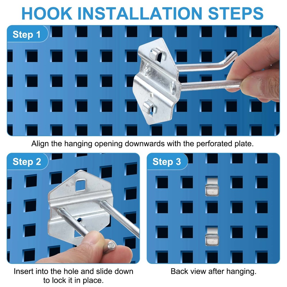 10Pcs 2" Metal Square Peg Board Hooks for 3/8" Spaced Pegboards, Silver
