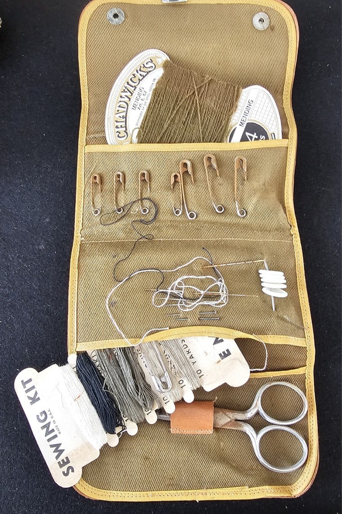 Vintage WW2 Leather Tri-fold Pouch Sewing Kit With Name Plate & Initials