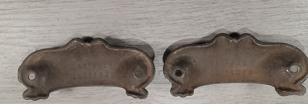Antique Apothacary Bin Cabinet Drawer Handle Pull Cast Iron Cup Pair Dated 1868