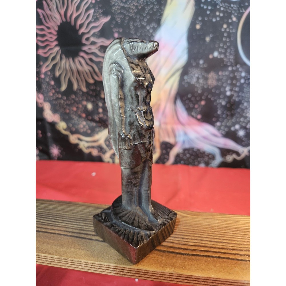 Silver Sheen Obsidian Falcon Man !! Statue !!