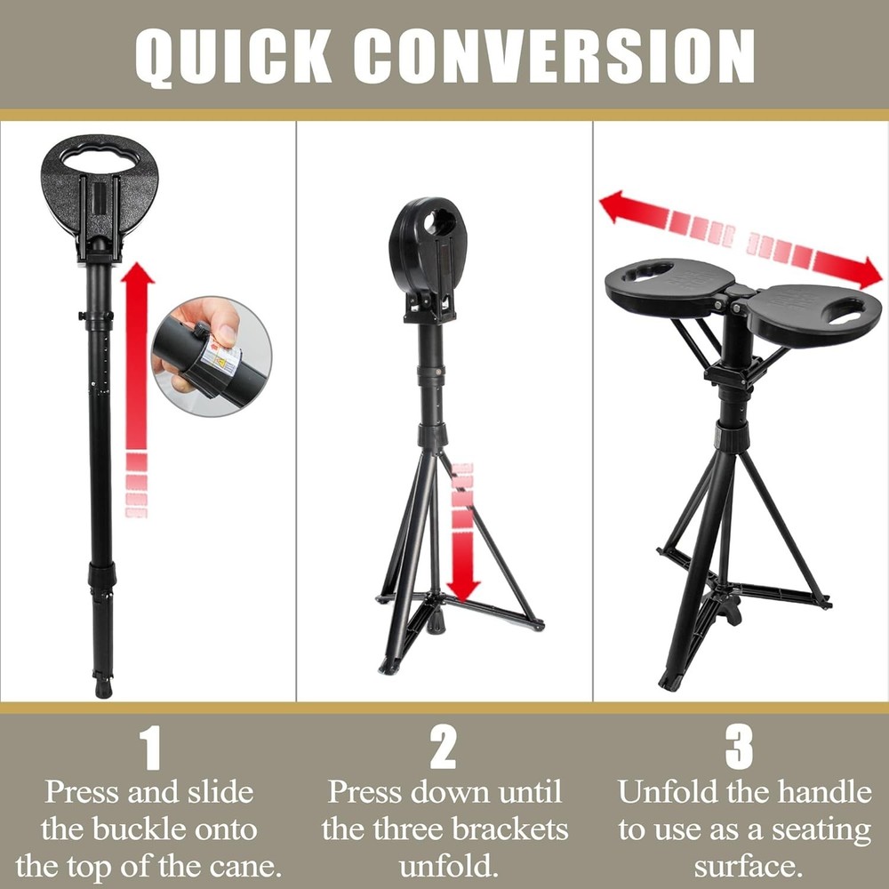 Comfortable Folding Cane with Chair - Adjustable Height & 440lbs Load Capacity